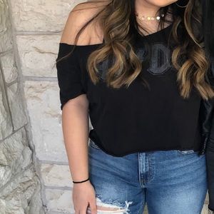 ACDC Black Off the Shoulder Crop Top